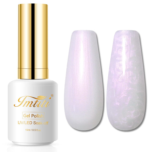Imtiti Pearl Gel Nail Polish,0.5 Fl Oz Milky White Glitter Drawing Gel Polish Shell Thread Shimmer Mermaid Nail Gel Polish Soak