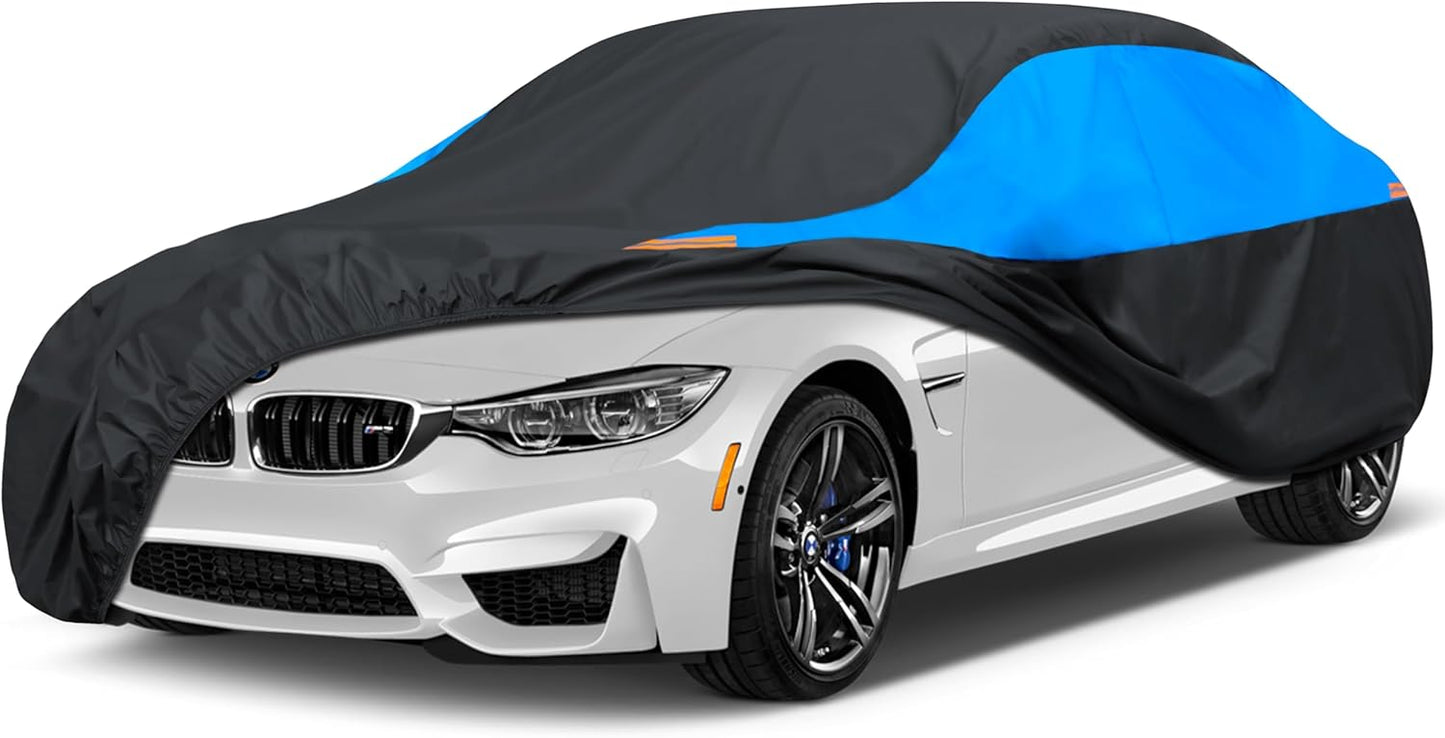 MORNYRAY Waterproof Car Cover All Weather Snowproof UV Protection Windproof Outdoor Full car Cover, Universal Fit for Sedan (Blue, A6-Fit Sedan Length(207-216 inch)
