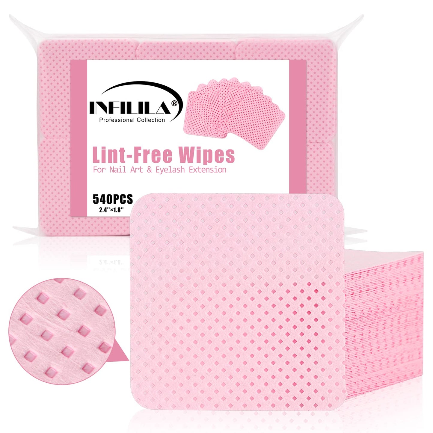 Nxj Infilila Lint Free Nail Wipes, 540 Pcs Nail Polish Remover Pads Super Absorbent Soft Lint Free Wipes For Eyelash Extensions