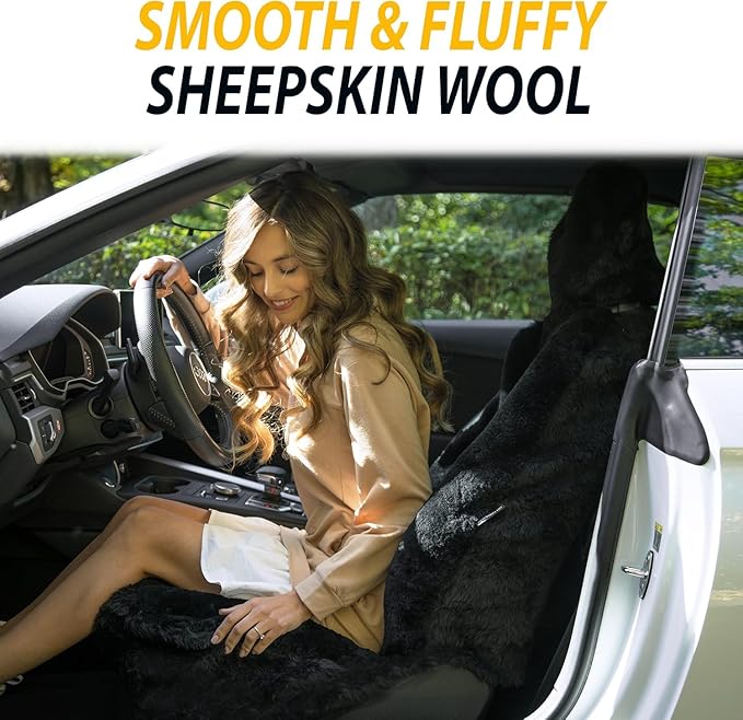 Sheepskin Seat Covers Fuzzy Car Seat Covers Black Australian Merino Wool Fluffy Fur Auto Accessories All Season Protection For Your Seats Universal Fits Most Car Suv Airbag Compatible 4- Pack