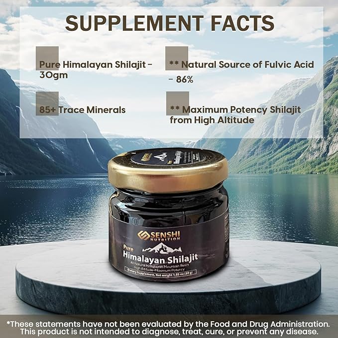 Shilajit - All Natural Maximum Potency Himalayan Mountain Resin from High Altitude - 100% Pure Shilajit with Fulvic Acid & 85+ Trace Minerals Complex - 1 oz / 30 g with Free Spoon Included