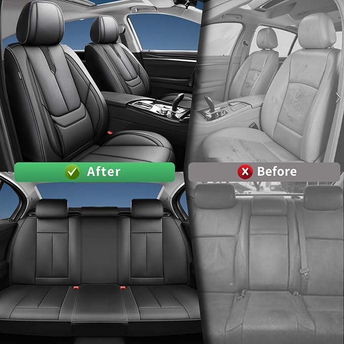 Fit Forester Car Seat Covers for Subaru Forester 2007-2024 2025 2026 -Upgraded Premium Waterproof & Breathable Leather, Airbag Compatible, All-Weather Seat Cushion Protector,2 Front/Black