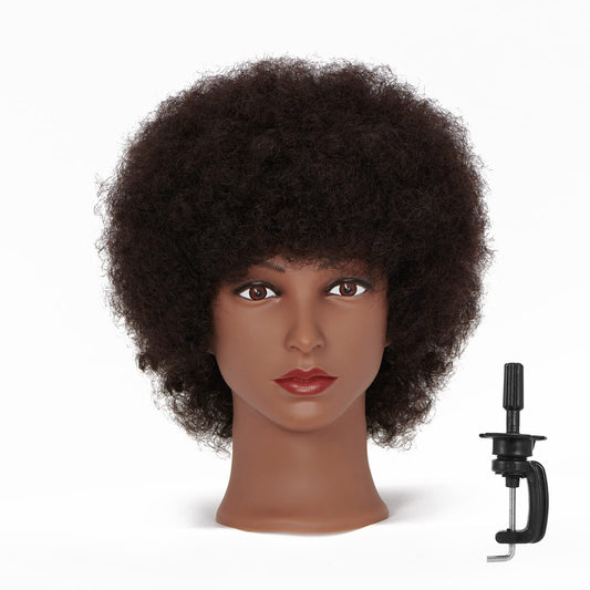 Hairingrid Mannequin Head African American With 100% Human Hair Cosmetology Afro Hair Manikin Head For Practice Styling Braiding