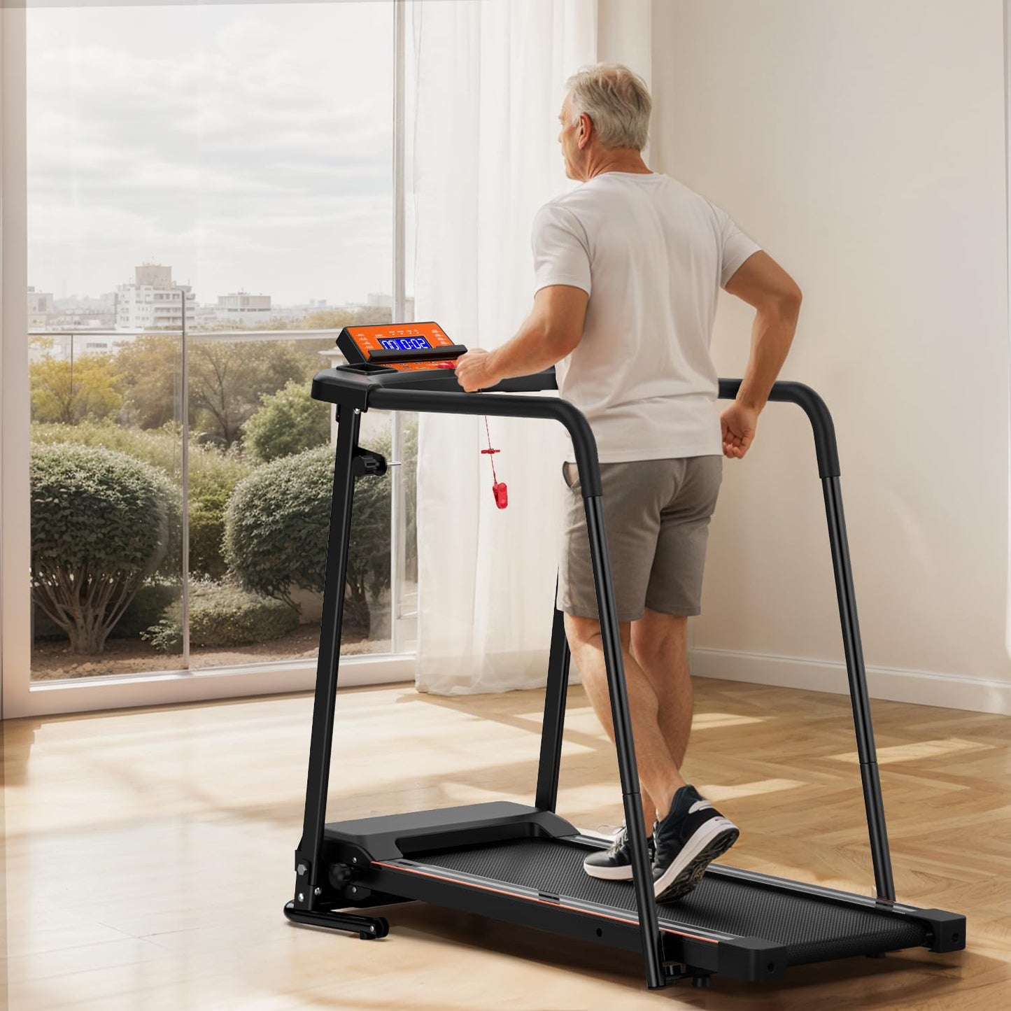 ACTWIND Walking Treadmill with Long Handles for Seniors, Treadmills for Home 300 lbs Capacity, Recovery Fitness Exercise Machine with Stable and Safe Structural Design, APP Control