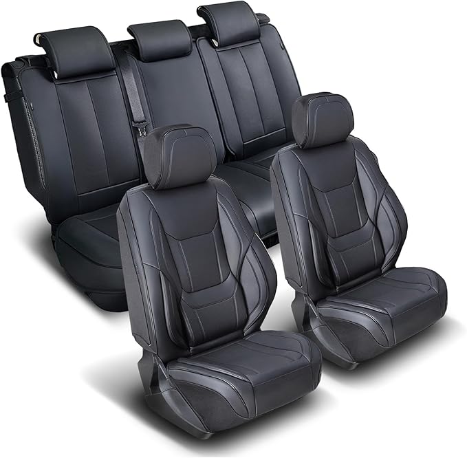 Coverland Custom Fit Car Seat Covers for Car Compatible with [1997-2009 Mercedes-Benz CLK-Class] Premium Water Resistant Leather Non-Slip Interior Protector [Full Set Black - Size Chart X81]