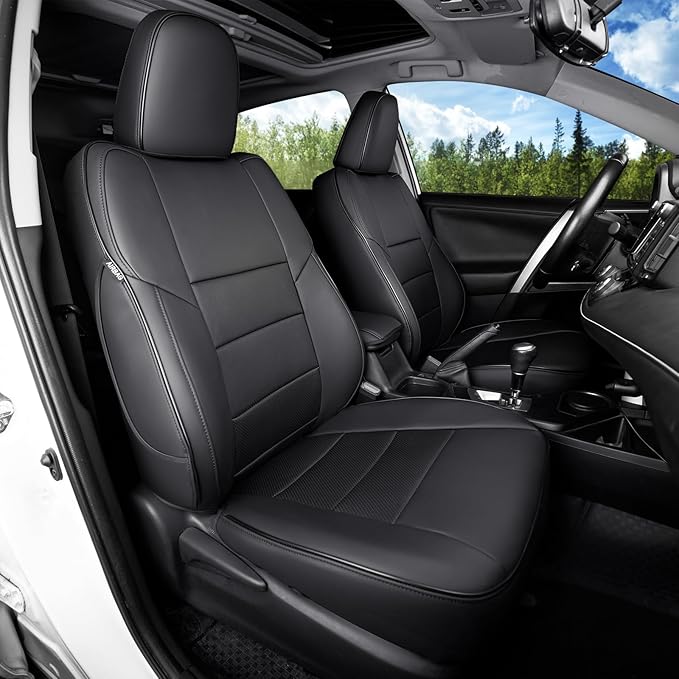 HKZ Fit RAV4 Car Seat Cover Set for 2013 2014 2015 2016 2017 2018 Toyota RAV4 Limited XLE SE Platinum Adventure-Leather(Black)