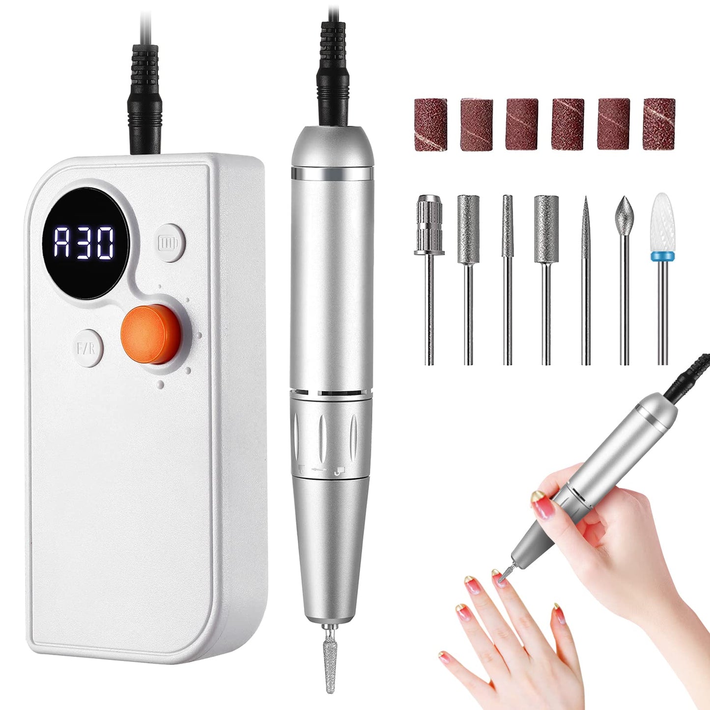 Portable Nail Drill Kit Rechargeable 30000 Rpm Electric Nail Machine Professional Cordless E-File Nail Drill Set With 7 Nail Bit