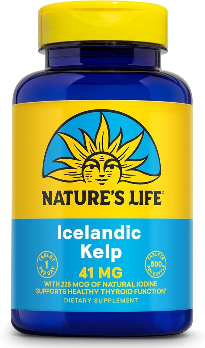 Nature’s Life Icelandic Kelp 41 mg Tablets - Iodine Supplement and Thyroid Support - Gluten Free, Non-GMO Green Superfood - 60-Day Guarantee - 500 Servings, 500 Tablets