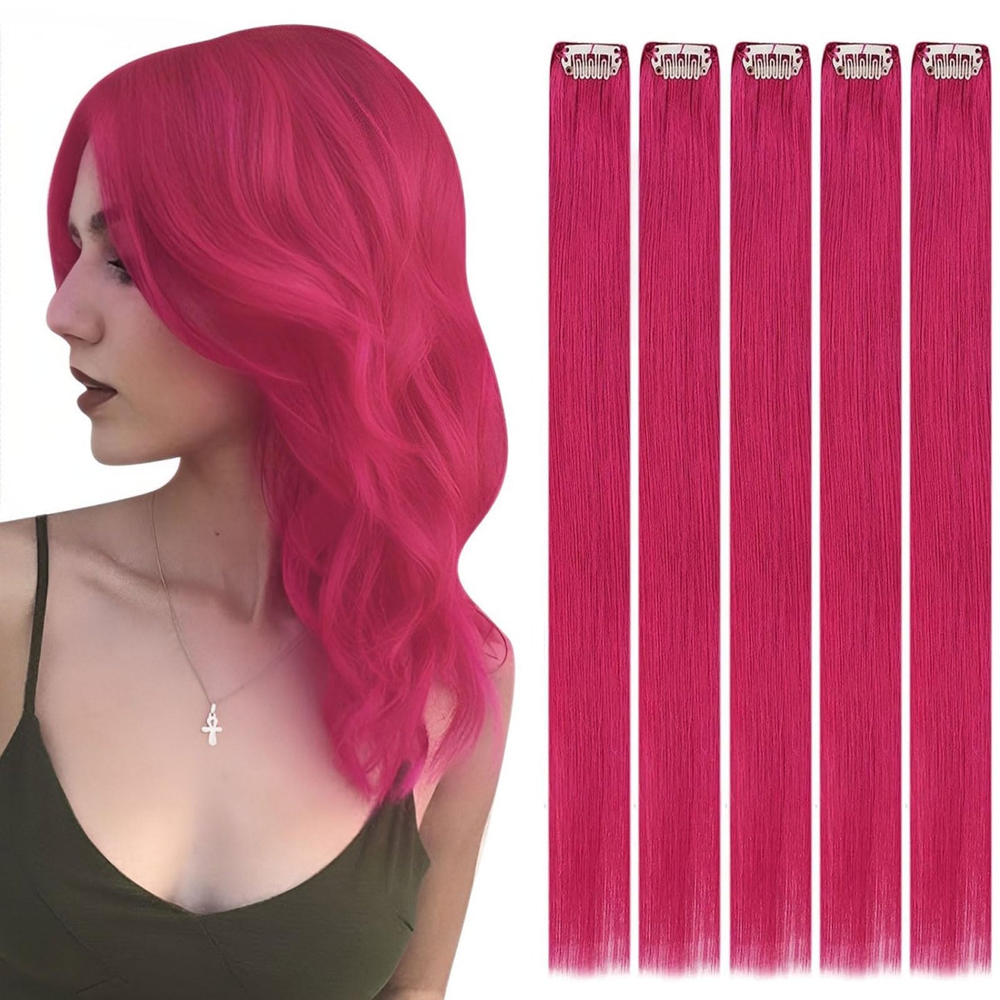 Runature Clip In Hair Extensions Real Human Hair Pink Hair Extensions Clip In Pink Human Hair Clip In Extensions 14 Inch Seamles