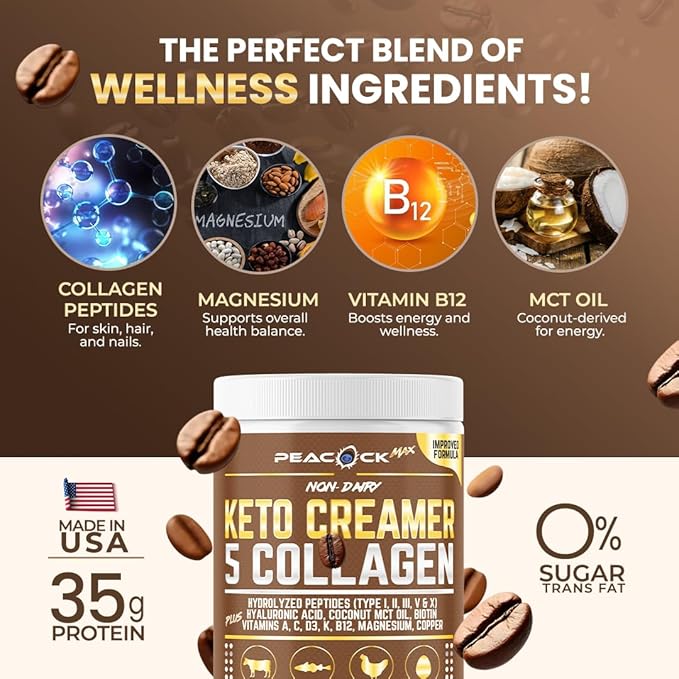 Collagen Keto Coffee Creamer Powder 146.64 oz (Pack of 12), Hydrolyzed Collagen Peptides with Coconut MCT Oil, Magnesium, Unflavored Protein Powder, Sugar Free Coffee Creamer for Smoothies