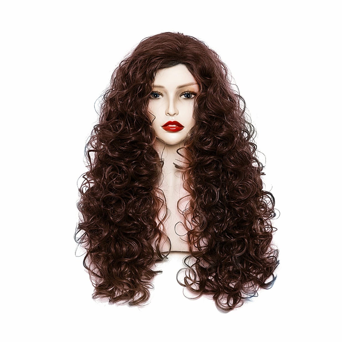 Rugelyss Long Wavy Wigs 28 Inches Natural Dark Brown Synthetic Kinky Curly Hair Wig For Women Or Cosplay(Dark Brown)