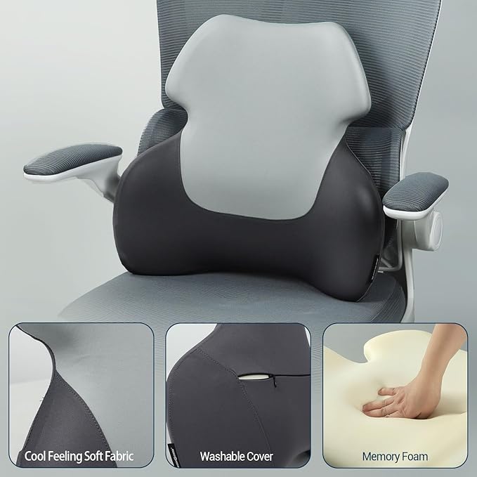 Long Back Lumbar Support Pillow - Fully Entire Back Support - Back Pain Relief and Posture Improved - Memory Foam Back Pillow Cushion for Office Chair, Gaming Chair, Recliner, Car Driving, Grey