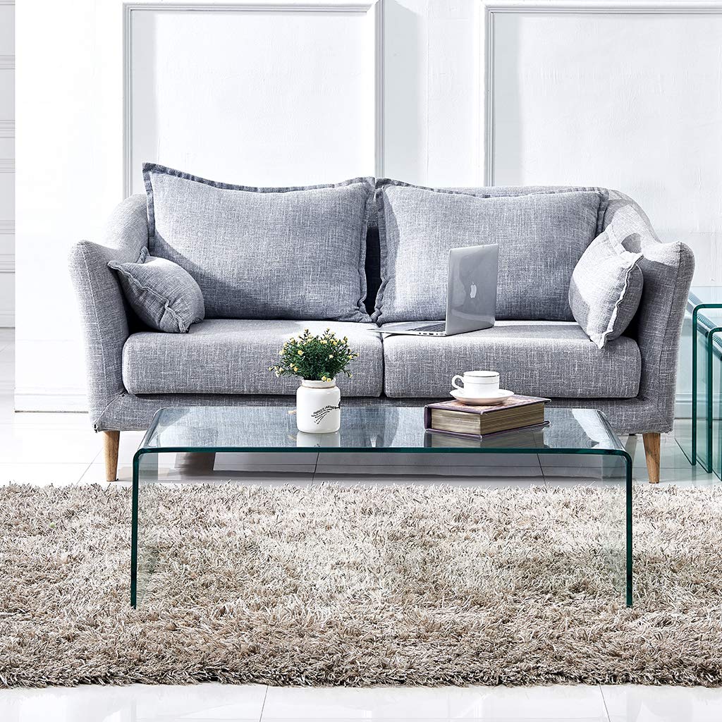 Premium Tempered Glass Coffee Table,Small Modern Clear Coffee Table for Living Room,Match Well with Rug (39.4x19.7x13.8)