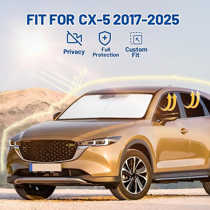 Car Window Shades for Mazda CX-5 2017-2025 Accessories - Full Set 8PCS Side Window Sunshades with Memory Frame & Blackout Fabric, Privacy UV Shield for Camping/Travel