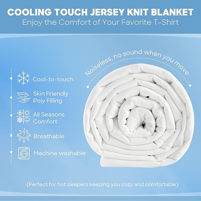 Sharper Image Jersey Knit Ultra-Soft, Cooling King Box Quilting, Microfiber Reverse, All Season & Lightweight Summer Blanket Cozy T-Shirt Handfeel, White