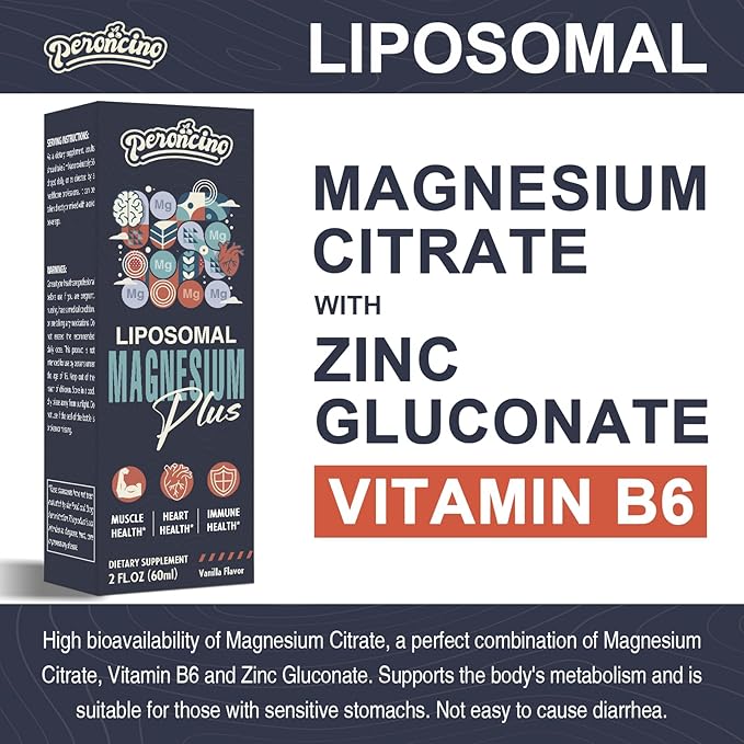 Liposomal Magnesium Citrate Drops for Gut and Bone Health, Mood and Stress Management, Powerful Formula with Vitamin B6 and Zinc Gluconate 60ml (2.04 Fl Oz (Pack of 2))