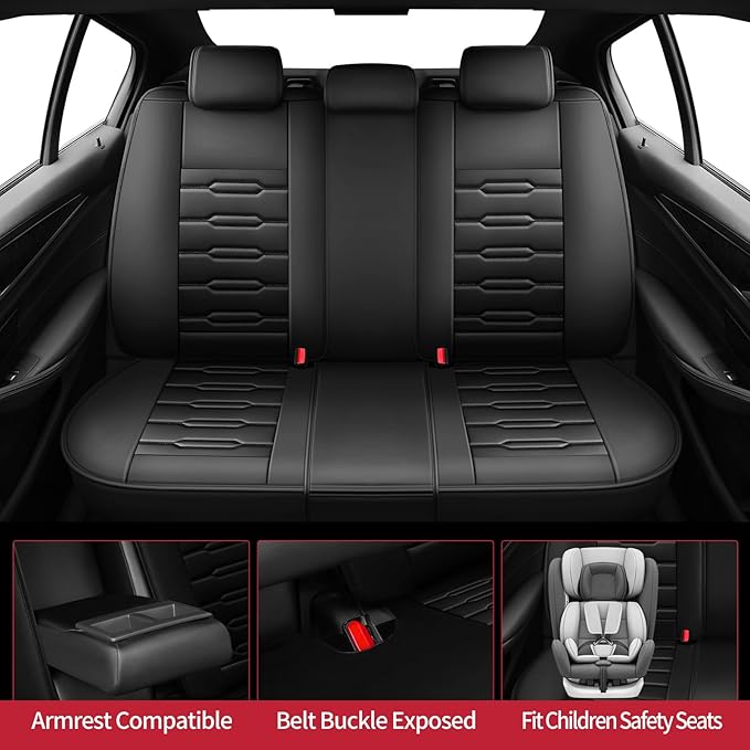 Fit Ridgeline Car Seat Covers for Honda Ridgeline 2007-2025 2026 - Upgraded Premium Waterproof & Breathable Leather, Airbag Compatible, All-Weather Seat Cushion Protector (Full Set, Black)