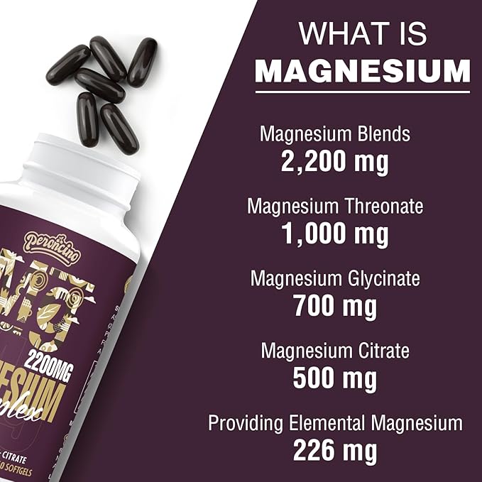 Liposomal Magnesium Complex 2200MG Softgels,Magnesium Threonate, Magnesium Glycinate, Magnesium Citrate, Three-in-one Supplement, Gluten Free, 60 Softgels (180 Count (Pack of 3))
