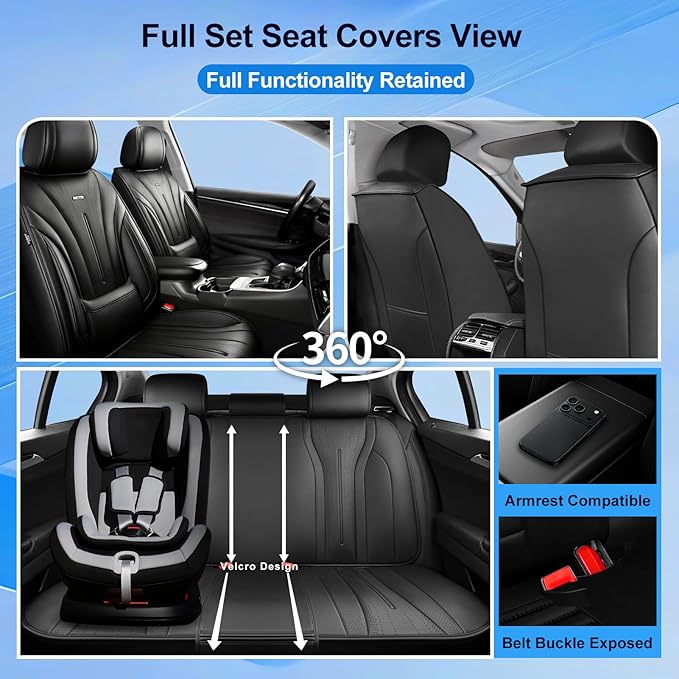 Fit Bolt Car Seat Covers (Front Pair) for Select Chevrolet Bolt/Bolt EUV 2017-2025 - Premium Full Coverage Leather, Airbag Compatible, Waterproof & All Weather Seat Cushion Protector, Black