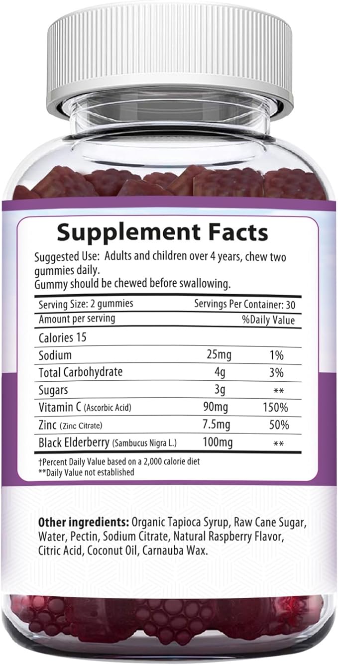 HERBION Elderberry Gummies with Vitamin C & Zinc - Healthy Immune System Support - Gluten-Free & Gelatin-Free - 60 Gummies for Adults & Children 4 Years & Above - Made in USA, 60 Count (Pack of 1)