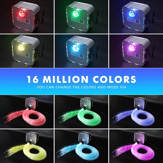 AMKI High Power 32W Twinkle 1000pcs 0.03in 13.1ft Fiber Optic Light Starlight Headliner Kit,Pure White Meteor Shooting Star 150pcs Fiber,Sound Mode Starlight Box for Car Movie Theater Home Ceiling