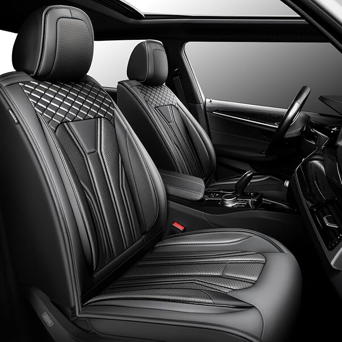 Fit Kona Car Seat Covers for Select Hyundai Kona 2018-2025 2026. Premium Leather, Waterproof， Breathable, Scratch-Resistant & All-Weather Seat Cushion Protector (Front Pair, All Black)