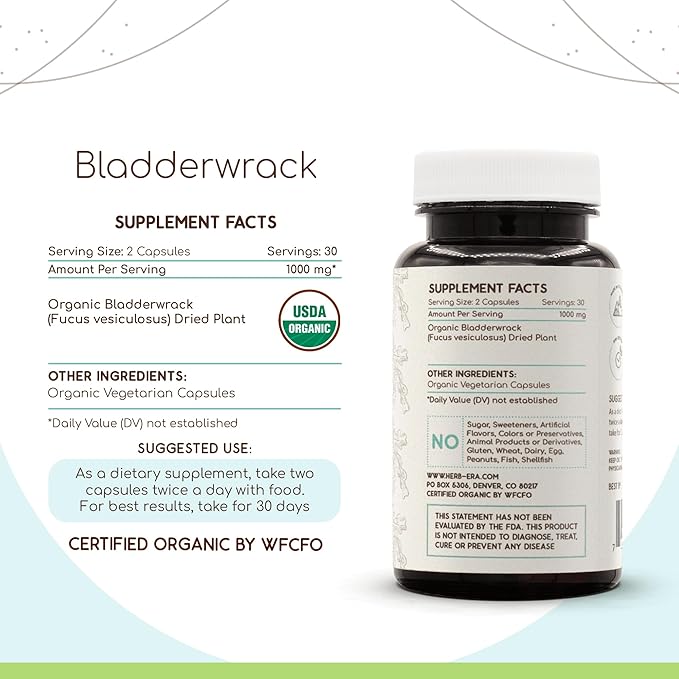 Bladderwrack USDA Organic 60 Capsules | Natural Herbal Supplement | Certified Organic Vegetarian Capsules and Organic Bladderwrack (Fucus vesiculosus) Dried Plant (60 Capsules)