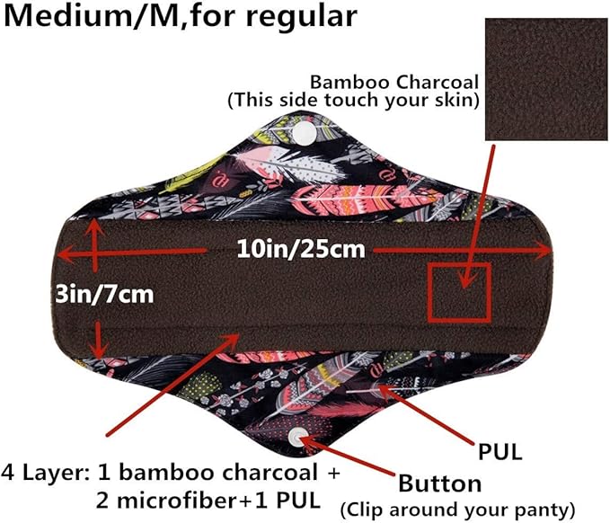 5 Cloth Menstrual Pads 1 Wet Bag M Panty Liners Reusable Washable (Sunflowers, M Panty Liners)