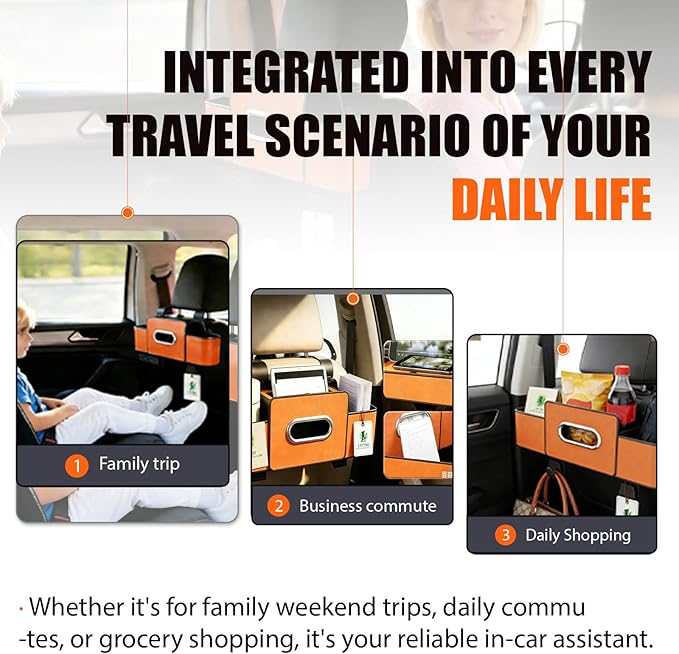 Car Backseat Organizer Multifunction Storage Box Vehicle Seat Accessories Cup Tissue Trash Hooks Phone Snack Drink Handbag Leather Interior Utility Portable Durable Easy Installation Secure(Black)