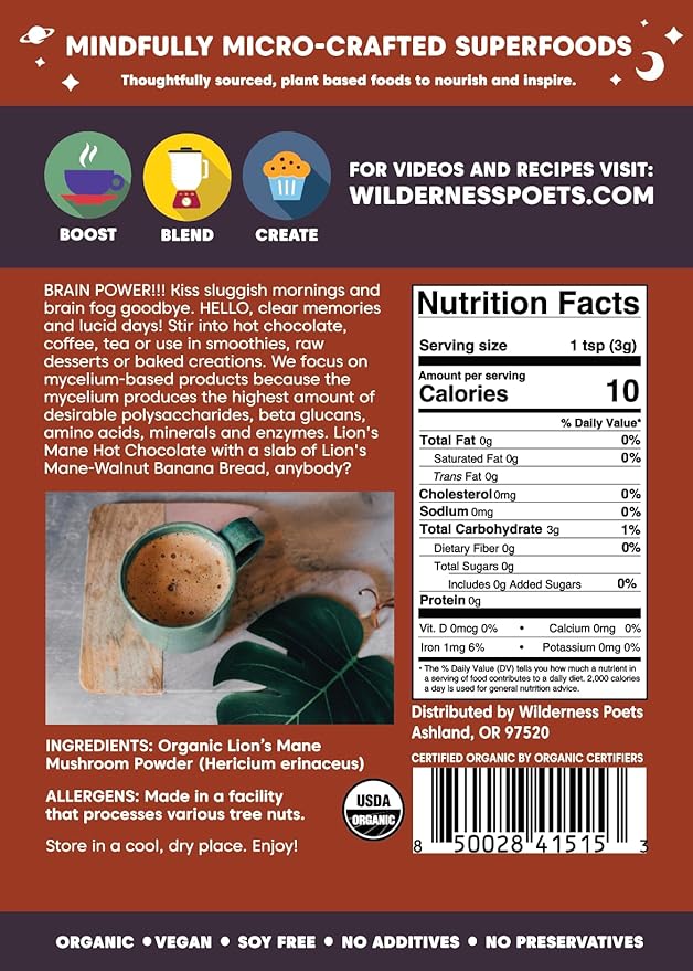 Wilderness Poets Organic Lion's Mane Mushroom Powder - California Grown (80 Ounce - 5 Pound)