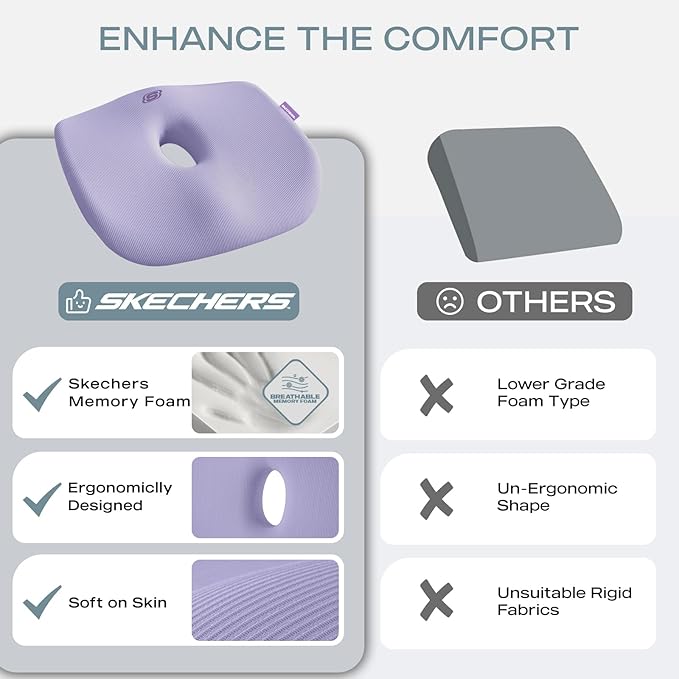Skechers Seat Cushion Memory Foam,Donut Pillow Office Chair Cushion for Tailbone Pain Relief,Butt Pillow for Office Chair,Car seat Cushion,Long Sitting Office Workers,and Car Drivers,Purple