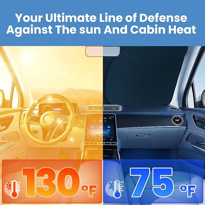 Windshield Sun Shade for Kia Sportage 2023 2024 2025 2026 – Custom Fit Sun Shield with Mirror Cut‑Out, Blocks Heat & UV, Foldable with Storage Pouch - Kia Sportage Windshield Sunshade