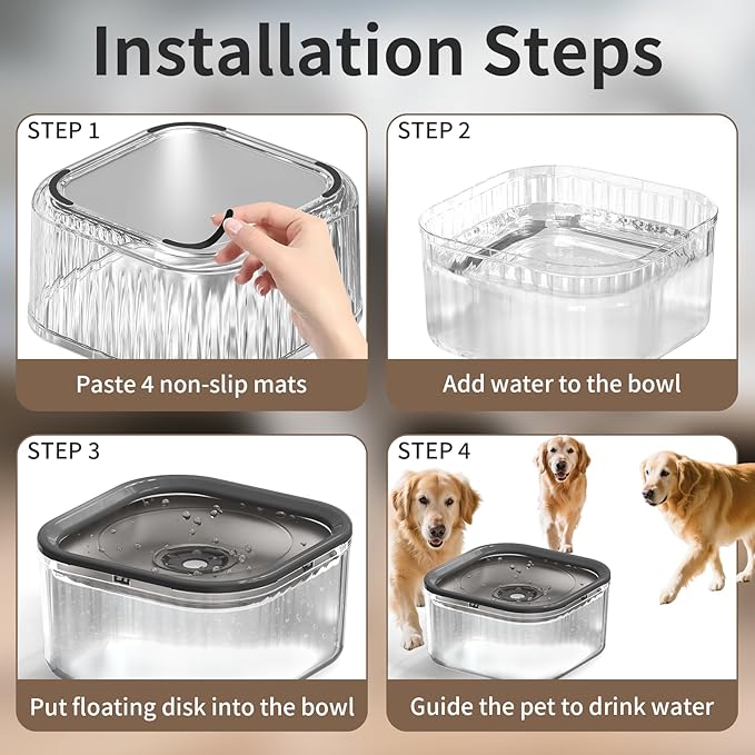 3L Dog Water Bowl No Spill 101oz Large Capacity Spill Proof Slow Drinking Water Feeder No Splash Pet Water Bowl Vehicle Carried Travel Dog Bowl for Sloppy Messy Drinkers Cats(Dark Gray)