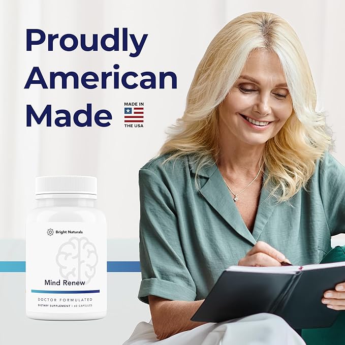 Mind Renew - Brain Supplement Supports Memory, Focus, and Cognition - with Lion's Mane and Ginkgo Biloba Extract - Made in The USA, 60 Capsules