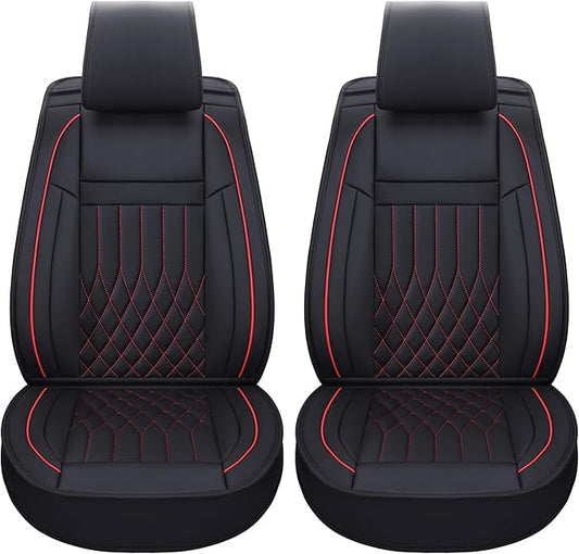 Aierxuan Front Car Seat Covers Universal Fit for Honda Civic Accord Crv, Toyota Camry Prius Rav4 Corolla, Kia, Lexus, Nissan, Mazda, Jeep Cherokee and Most Cars, with Waterproof Leather(Black and Red)