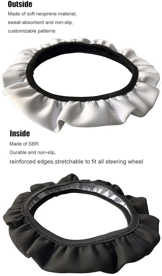 AFPANQZ Cute Daisy Pattern Steering Wheel Cover for Women Sweat Absorbing Non-Slip Steering Wheel Protection Case Machine Washable Universal White Flower on Black
