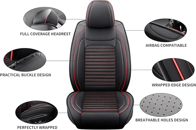 Car Seat Covers Full Set Fit for Toyota RAV4 Hybrid 2016-2026, Premium Faux Leather Car Seat Protector,Breathable Anti-Slip Full Wrapping Edge Seat Covers(Black&Red,Full Set)
