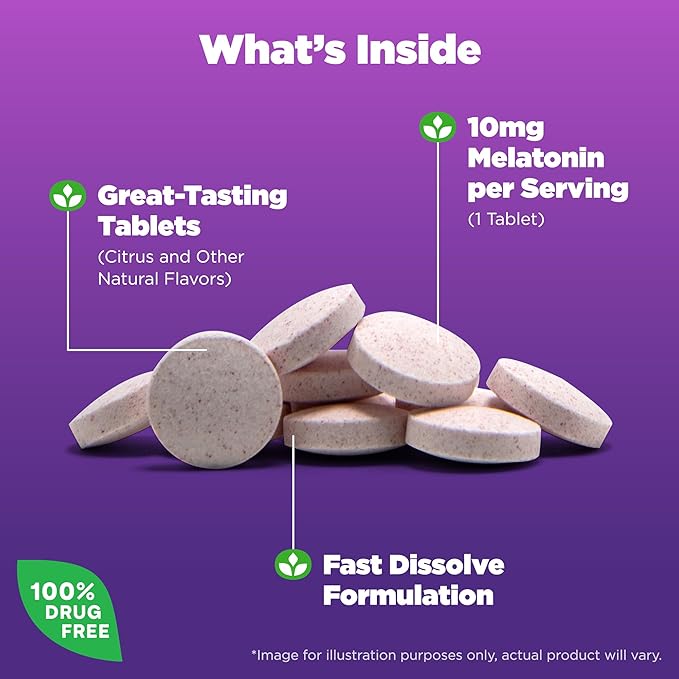 Natrol Fast Dissolve Melatonin 10 mg, Melatonin Supplements for Restful Sleep, Sleep Support for Adults, 100 Citrus-Flavored Tablets, Up to a 100 Day Supply