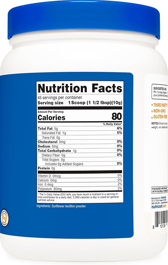 Nutricost Sunflower Lecithin (1 Pound) - Natural Phosphatidylcholine, Vegan, Gluten-Free, GMO-Free