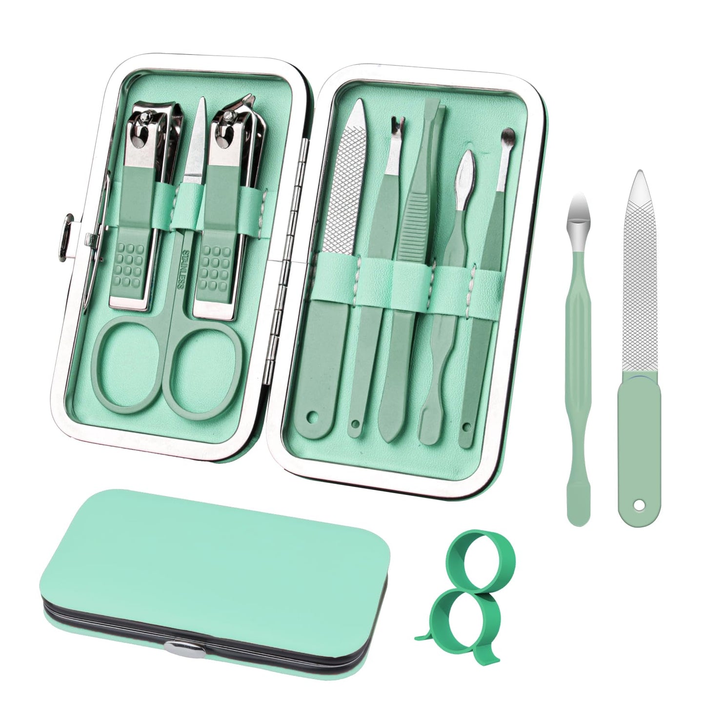 Manicure Set 8 in 1 Nail Clipper Set,RedFlow Nail Clippers,Fingernail & Toenail Clippers,Manicure Tools,Pedicure Tools,Suitable for Travel Manicure Kit,Nail Set Kit with Everything Profe (Green)