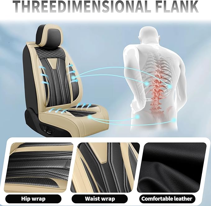 Fit Sentra Car Seat Covers Compatible with Nissan Sentra 2001-2025 2026 - Premium Leather， Waterproof Breathable， All-Weather Seat Cushion Protecto&Airbag Compatible (2 Front Seat Beige&Black)