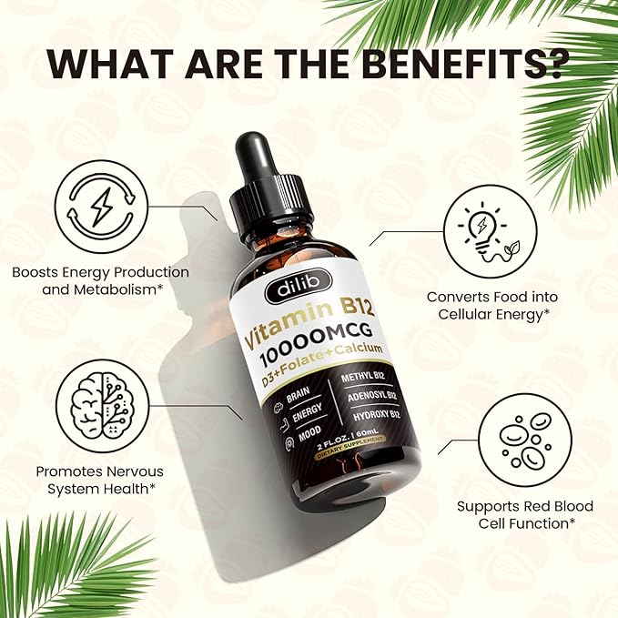 Vitamin B12 Complex 10000 mcg | Vegan Triple Liquid B-12 Drops Sublingual Supplement | Methylcobalamin & Adenosylcobalamin & Hydroxo Blend for Long-Lasting Energy and Healthy Metabolism(2 Pack)