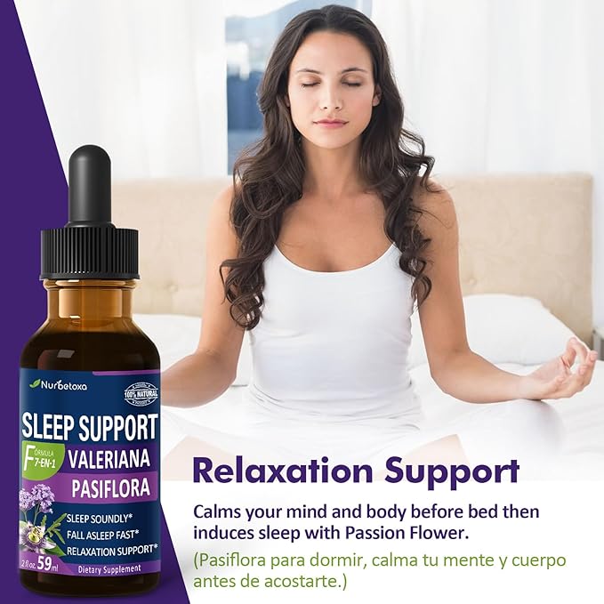 Sleep Support Drops, Gotas de Pasiflora y Valeriana y Lavanda para Dormir Profundamente rapido. Passion Flower & Lavender Extract Liquid Tincture.4oz
