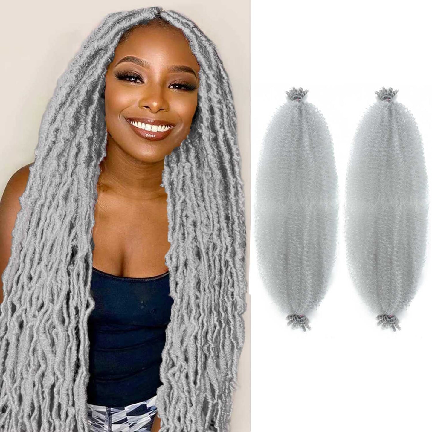 Gray Afro Twist Hair 30 Inch 2 Packs Long Pre Fluffed Springy Afro Twist Hair Afro Wrapping Hair For Soft Distressed Locs (30 In