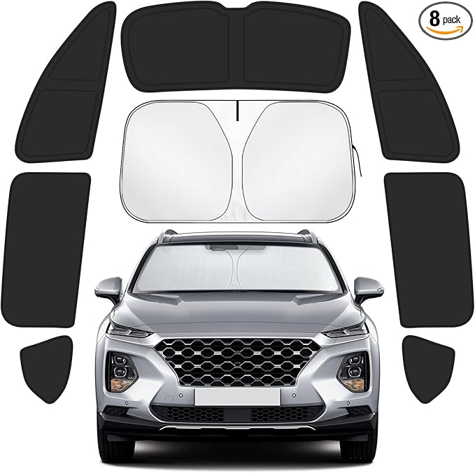 Car Window Shades Intended for Hyundai Santa Fe 2019-2023, Privacy Window Covers 8PCS for Side, Rear & Windshield, Car Shield Sunshade for Privacy Protection, Heat Blocking, Camping and Parking