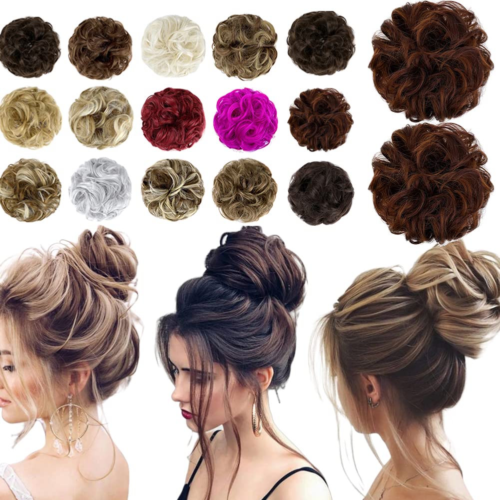 Qunlinta Messy Hair Bun Thick Updo Scrunchies Ponytail Extension Hair Extensions Hair Pieces For Women Light Auburn Mix Darker