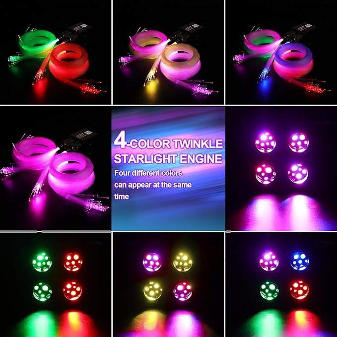 36W 4-Color Twinkle&RGBW Meteor Starlight Headliner Kit, 2-in-1 Fiber Optic Light Engine with APP Control, 800pcs0.03in9.8ft Shooting Star Ceiling Lights, Sound-Activated Star Sky Decor for Car&Home