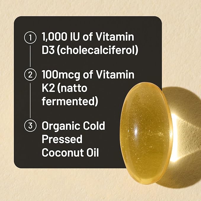 NatureWise Vitamin D3 1000IU + K2 (MK7) 100mcg with Organic Extra Virgin Coconut Oil - Supports Calcium Absorption, Bone & Immune Health - Non-GMO, Soy & Gluten-Free - 30 Softgels[1-Month Supply]