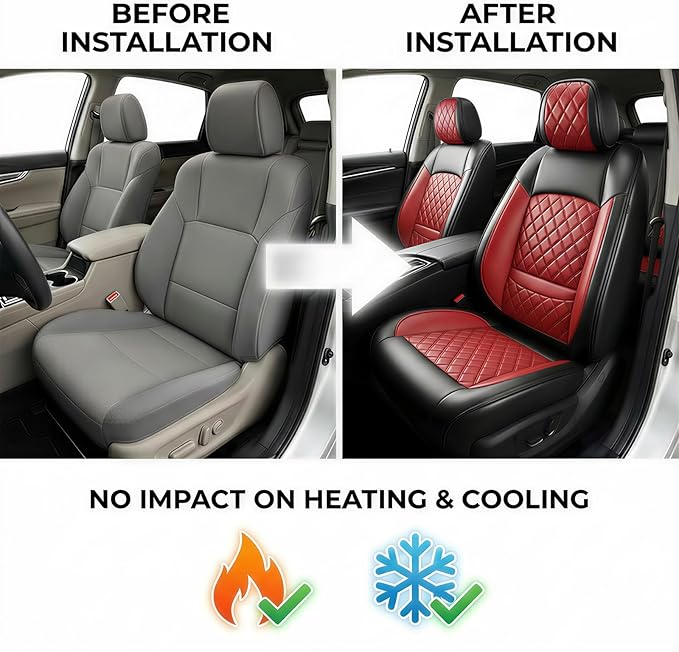 Fit Integra Car Seat Covers for Acura Integra 2023-2026 - Premium Leather, Waterproof, All-Weather, Airbag Compatible, Anti-Slip, Breathable, Easy Install, Seat Protectors, Full Set, Red