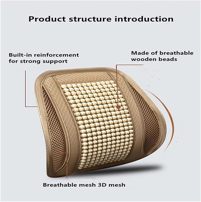 Car Seat Chair Back Cushion for Toyota RAV4 Prime 2025, Wooden Beads Ventilate Mesh Lumbar Brace Strong Durable Relieve Fatigue Summer Interior Accessories,B-Backrest